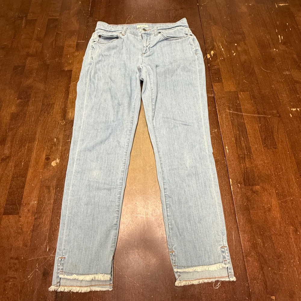Eileen Fisher Jeans Womens 6P Light Blue Organic Cotton Frayed Step Hem Denim